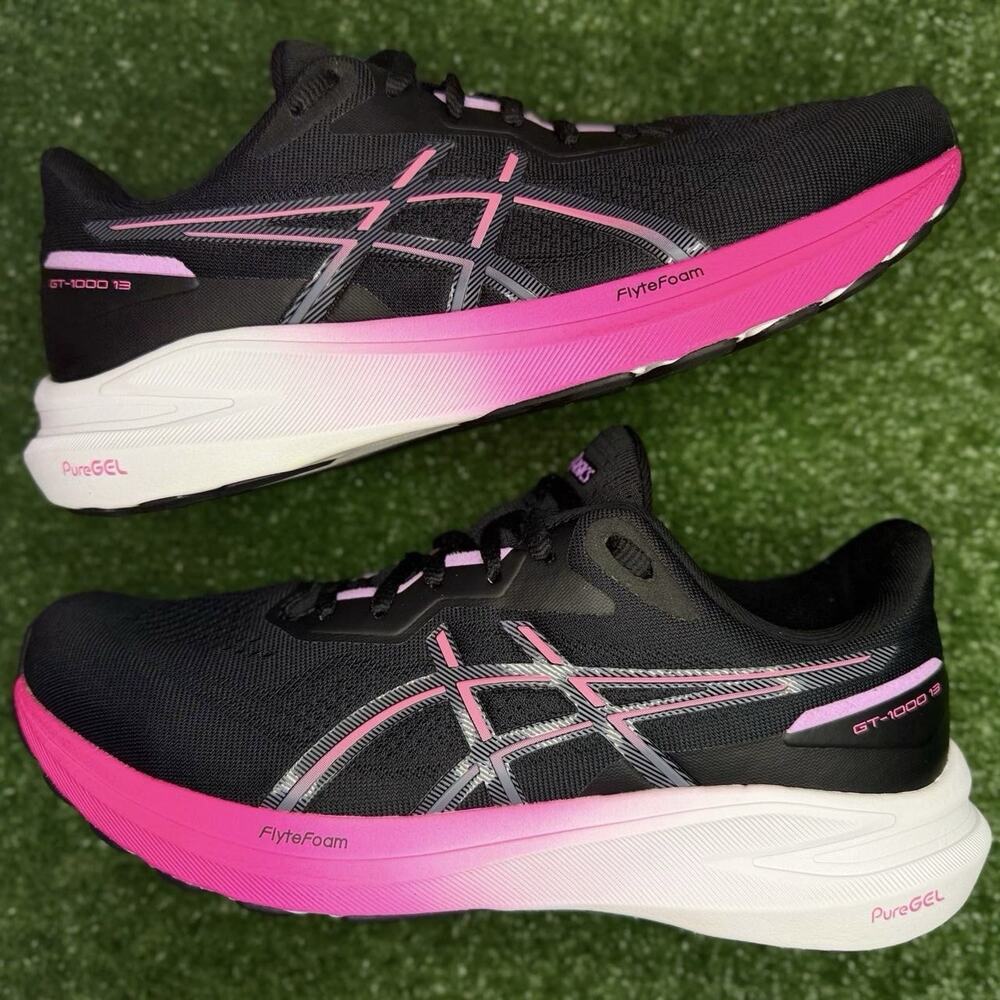 ASICS GT-1000 13 running shoes in the Black/Pink Glo colorway women’s 9.5 size